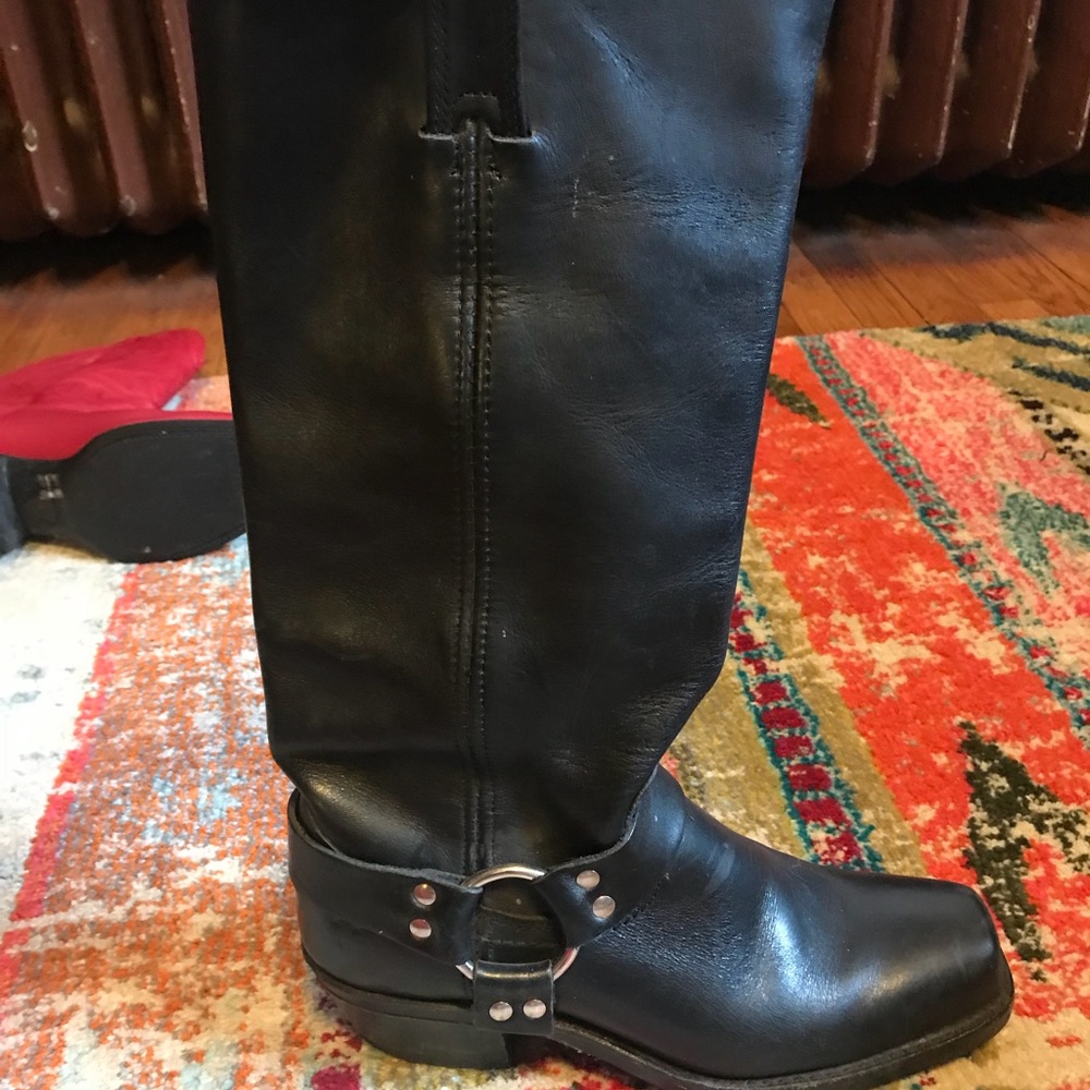 Frye black tall Moto harness boots
